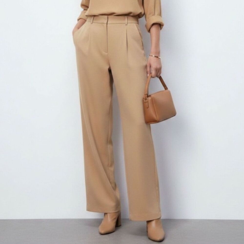 Zara Tan High Waist Trouser Pants NEW L